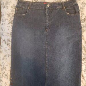 494 Long Midi Modest Denim Wash Blue Jean Y2K Skirt Size 18 Straight Back Slit
